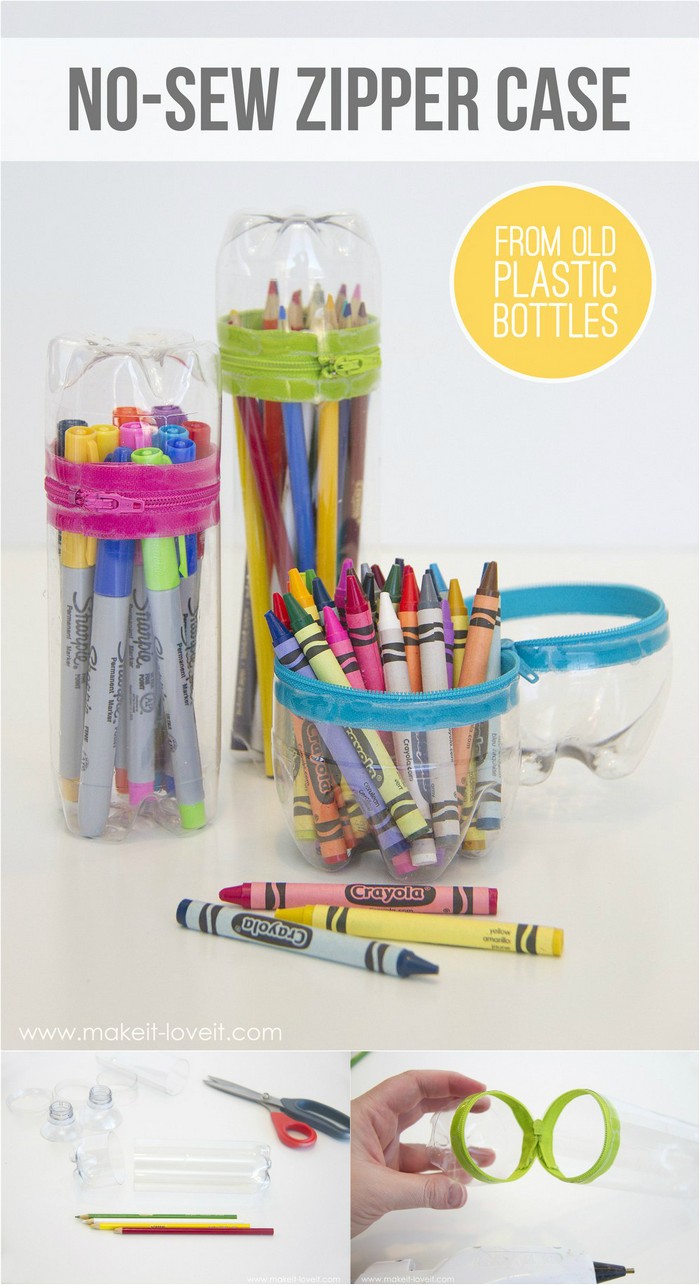 No-Sew Zipper Cases…from old SODA (or water) BOTTLES!