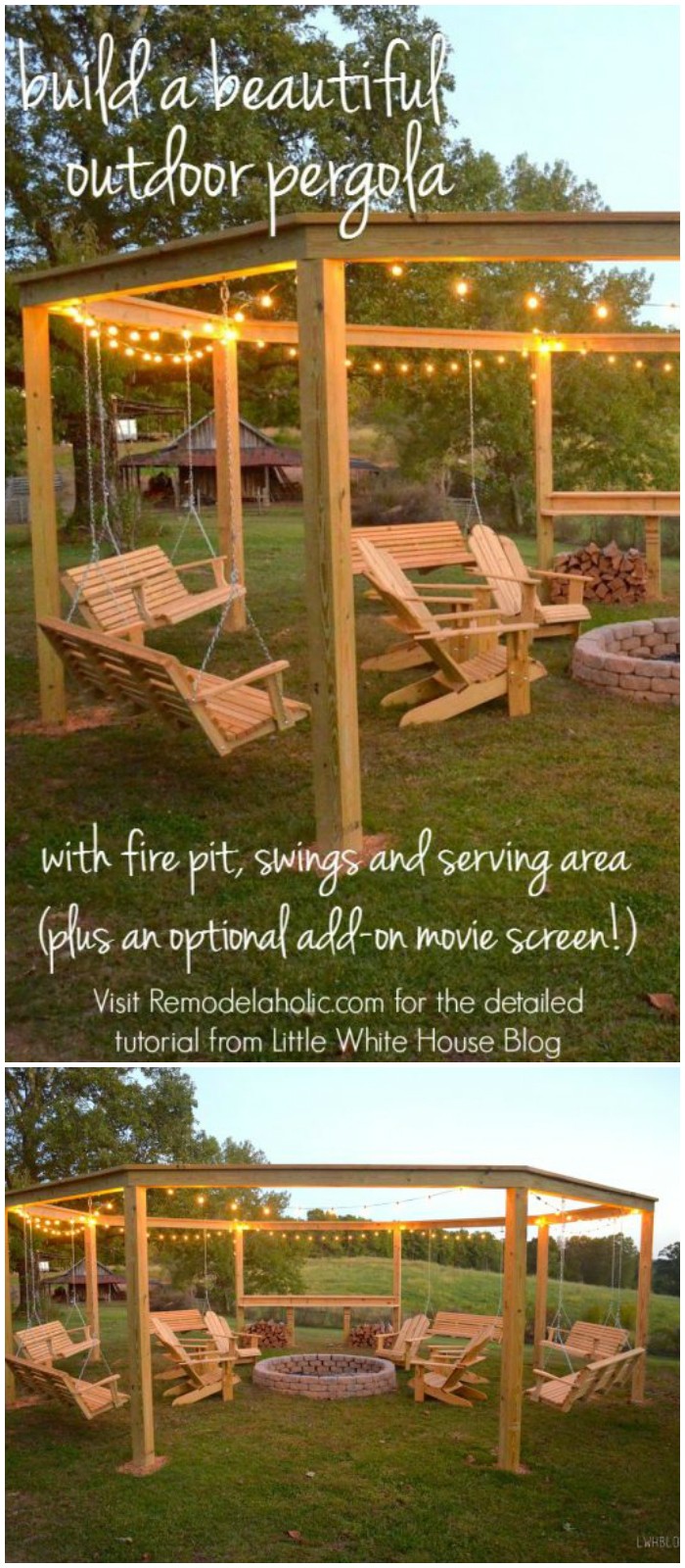 DIY Pergola And Firepit With Swings - DIY Fireplace Ideas