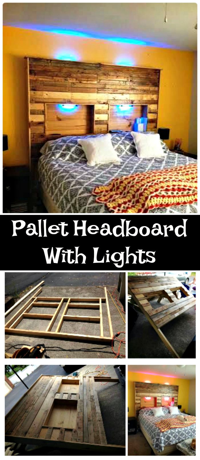 Pallet Headboard With Lights- diy pallet bed | diy pallet bed frame | diy pallet bed with storage