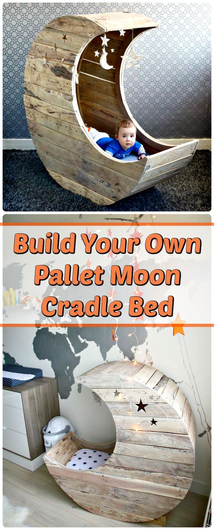 Wooden Pallet Moon Cradle Bed - diy pallet bed | diy pallet bed frame | diy pallet bed with storage