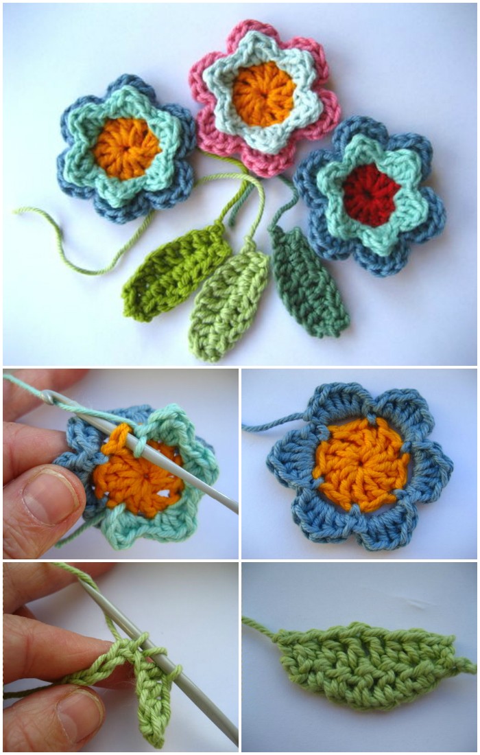 Crochet Flowers and Leaves