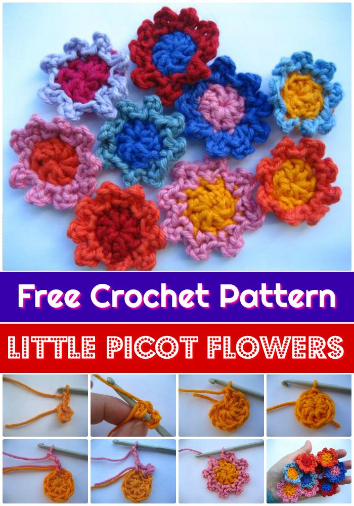 Picot Flowers Free Crochet Pattern - crochet flower pattern free | crochet flower pattern | crochet flower pattern free easy