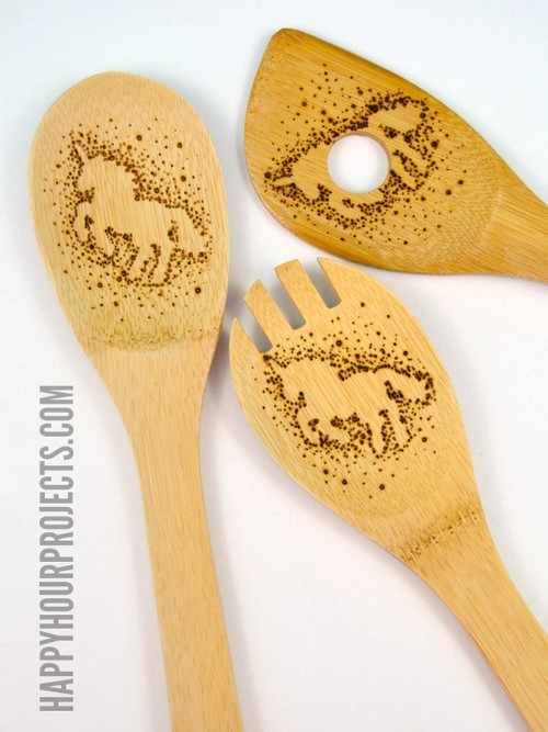 Unicorn Wood Burned Kitchen Utensils