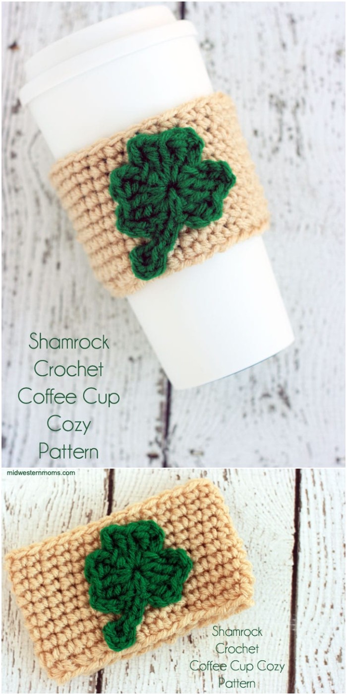 Shamrock Crochet Coffee Cup Cozy