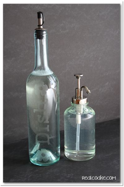 DIY Etched Dish Soap Dispenser Idea Using Wine Bottle