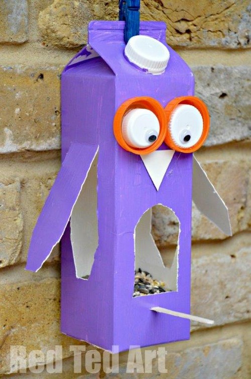 Juice Carton Crafts Owl Bird Feeder