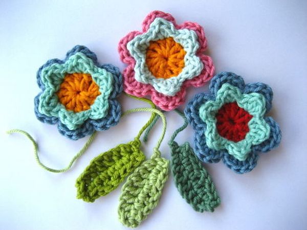 Crochet Flowers and Leaves