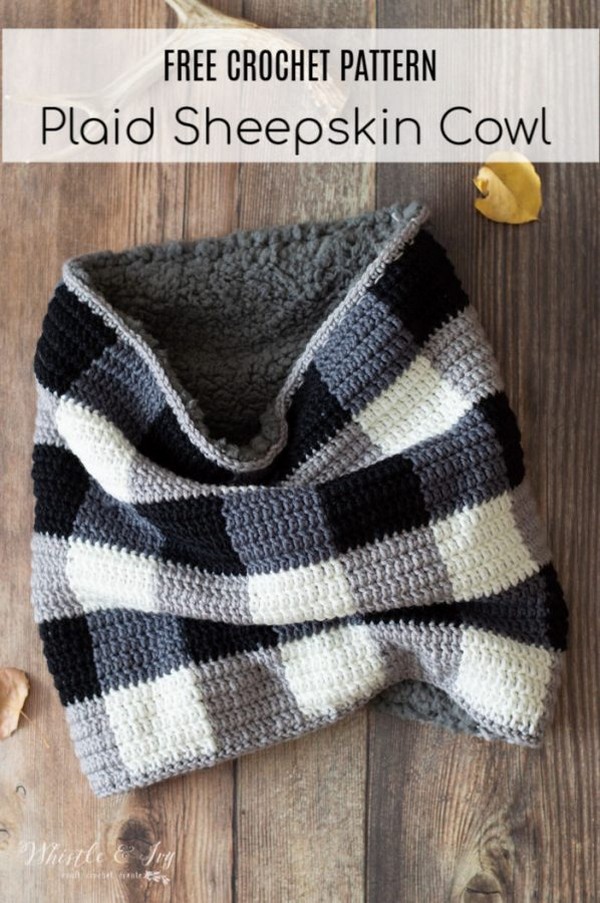 Easy Crochet Plaid Sheepskin Cowl