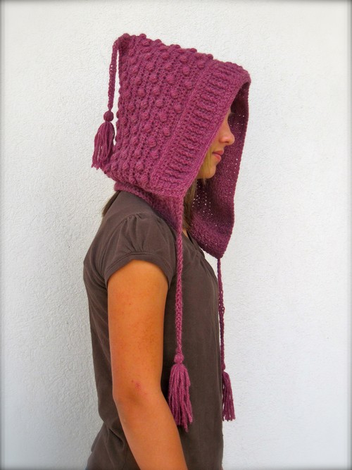 Crochet Bobble Hood With Tassels