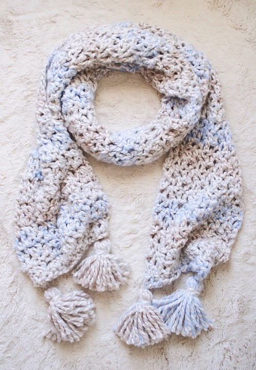 Crochet Sand Castle Tassel Scarf