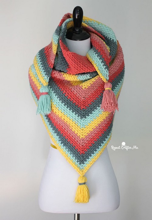 Crochet Tassel Moss Stitch Shawl