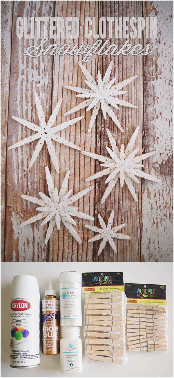 Glittered Clothespin Snowflakes