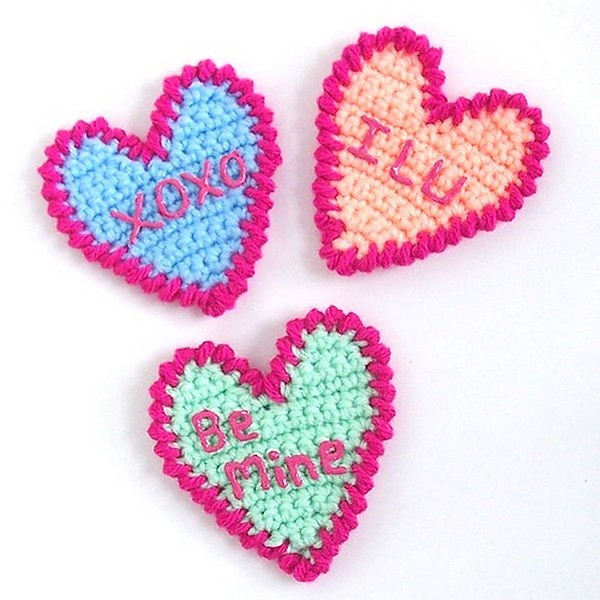 Crochet Candy Conversation Hearts Applique Pattern