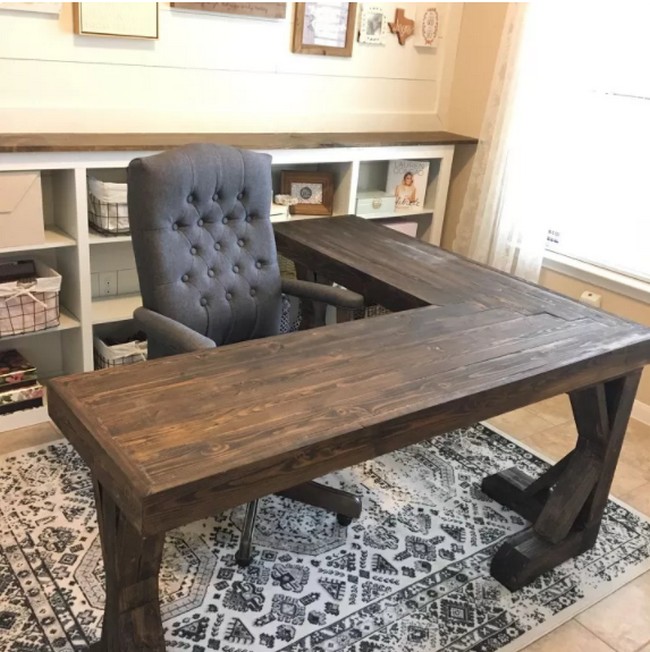 Rustic L-Shaped Wood Desk