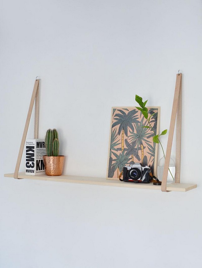 DIY Easy Leather Strap Hanging Shelf