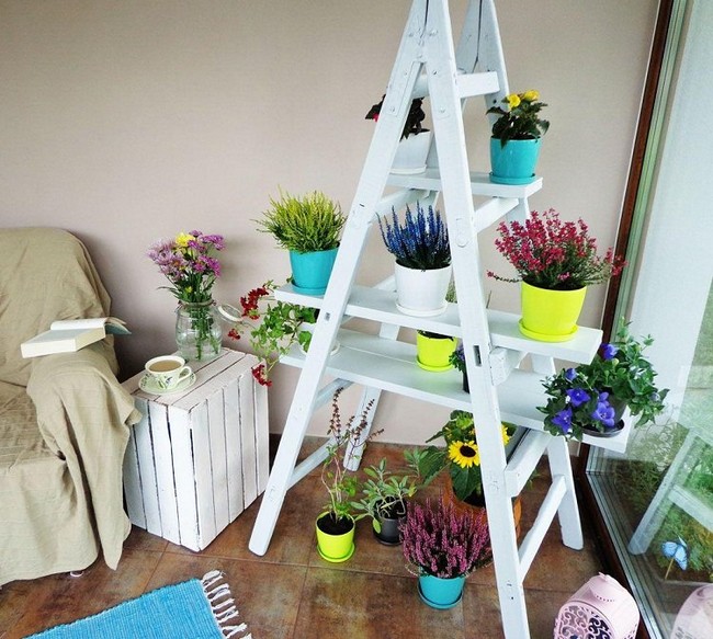 DIY Ladder Plant Shelf For Garden