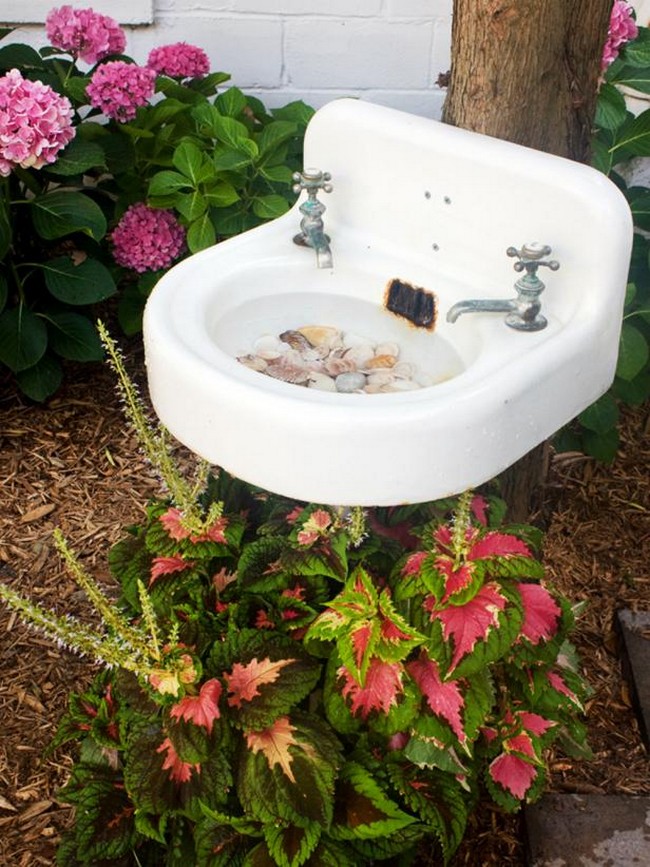 Create A Birdbath From A Salvaged Sink