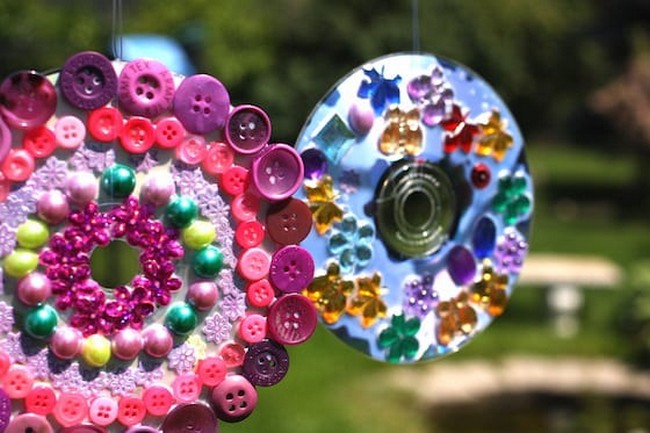 Vibrant Cd Wind Spinners Made From Old Cds