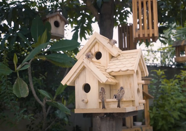 DIY Woodworking Temple Bird House And Bird Feeder